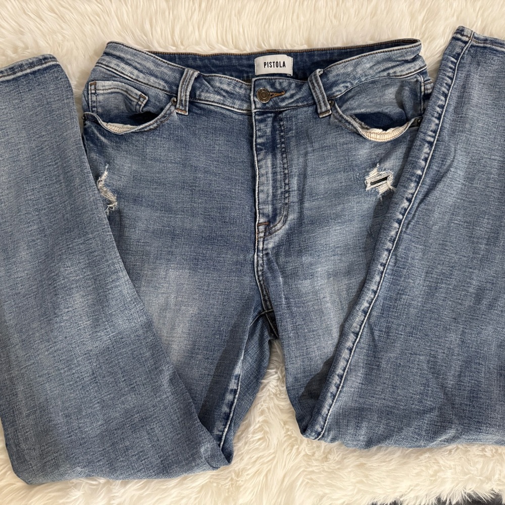Pistola Distressed Light Blue Straight Leg Jeans